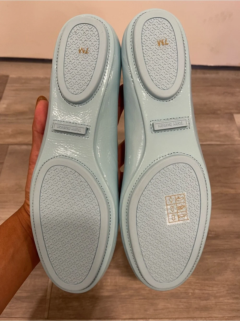 Tory Burch Minnie Travel Ballet Flats Size 7 Island Blue Patent Leather NIB